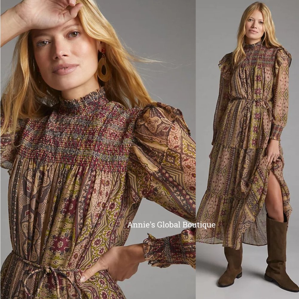 NWT ANTHROPOLOGIE Llani Smocked Tiered Midi Dress. Size M - Picture 11 of 16